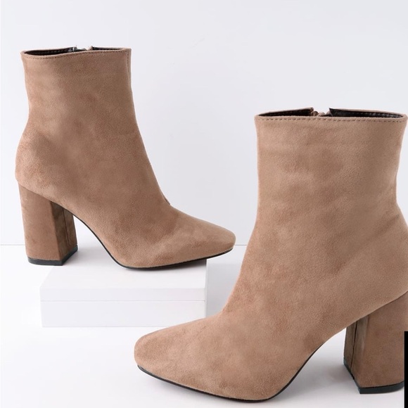 Lulus Ankle Boots Booties Sz 8 Suede Brown Tan Block Heel. - Picture 2 of 8